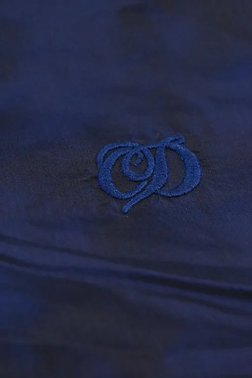 Blue silk and faux fur scarf with embroidered logo