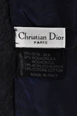 Blue silk and faux fur scarf with embroidered logo