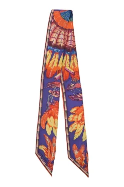 Blue silk 'Brazil' print Twilly scarf featuring original artwork by Laurence Bourthoumieux