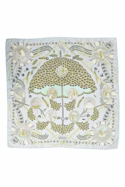 Blue silk 'L'Ombrelle Magique' print scarf featuring original artwork by Pierre Marie