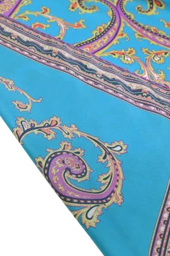 Blue silk paisley print border print scarf