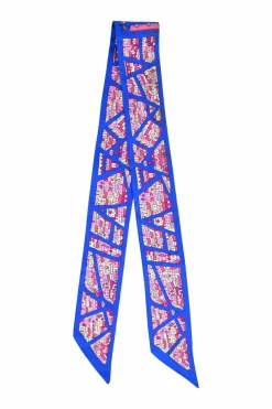 Blue silk 'Rive Droite Rive Gauche' Twilly scarf