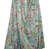 Blue silk-blend floral metallic jacquard midi A-line skirt