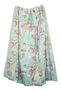 Blue silk-blend floral metallic jacquard midi A-line skirt
