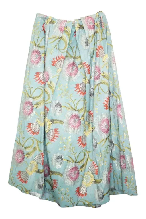 Blue silk-blend floral metallic jacquard midi A-line skirt