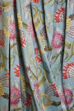 Blue silk-blend floral metallic jacquard midi A-line skirt