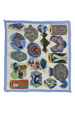 Blue silk novelty animal print plissé scarf