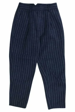 Blue stripe linen tapered pants