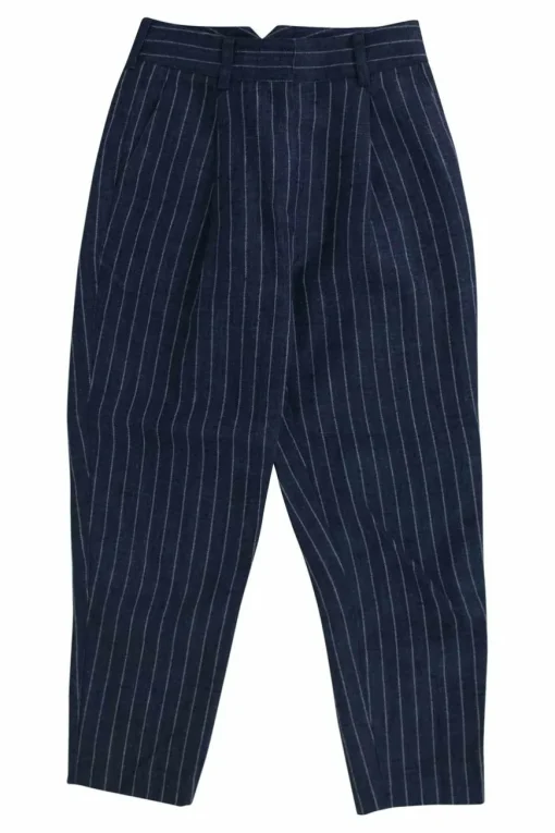 Blue stripe linen tapered pants