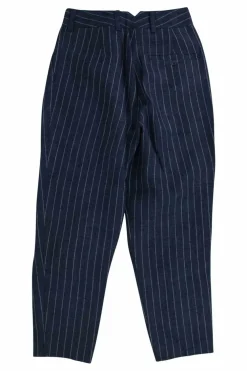 Blue stripe linen tapered pants