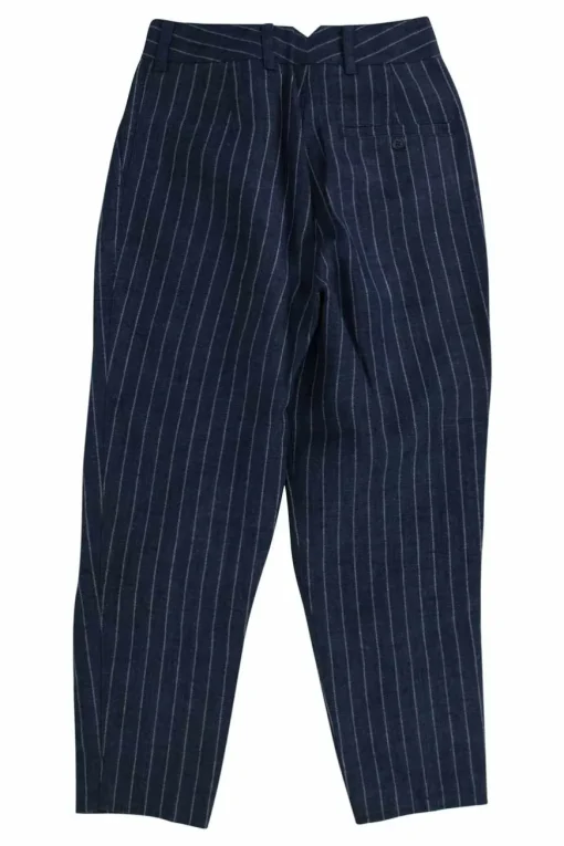 Blue stripe linen tapered pants