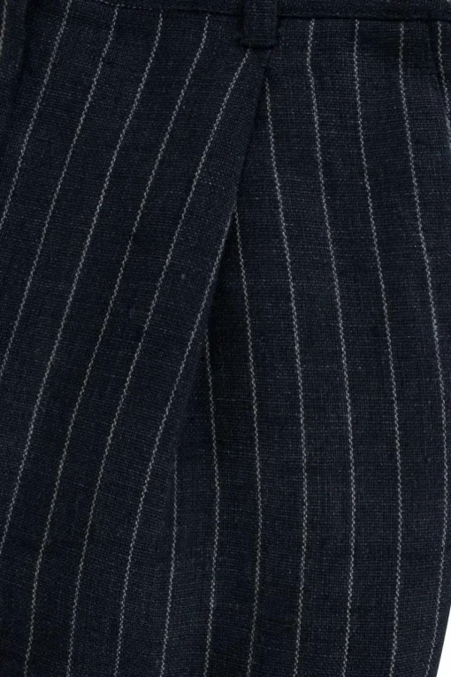 Blue stripe linen tapered pants