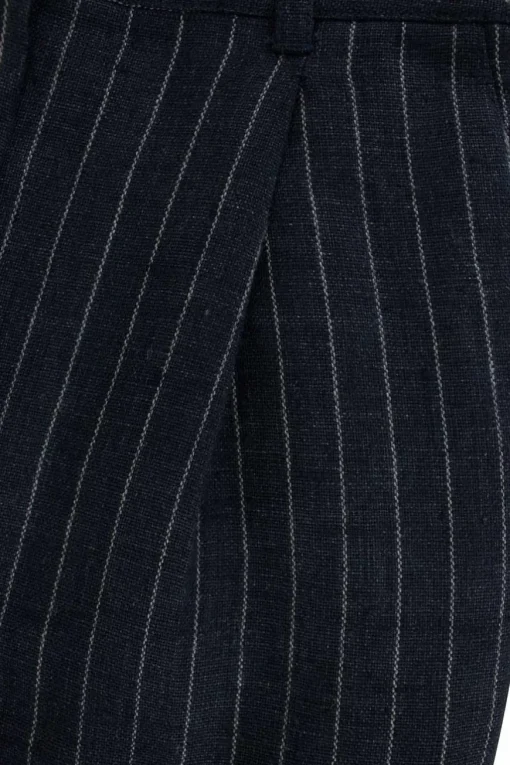 Blue stripe linen tapered pants