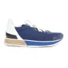 Blue technical canvas colour block graphic sneakers with calfskin and suede inserts