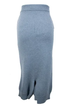 Blue, wool knit two piece set with cropped sweater and high waist super drop crotch cropped trousers.