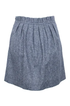 Blue wool mini skirt with bronze bead embellishment