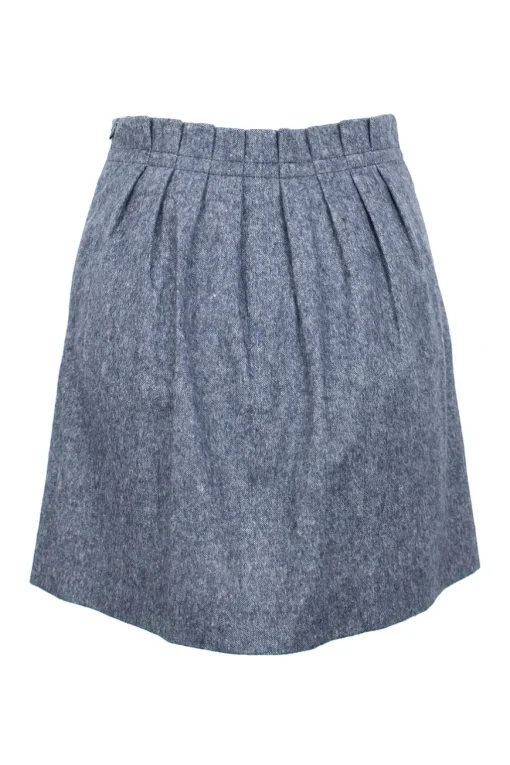 Blue wool mini skirt with bronze bead embellishment