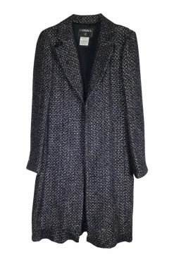 Blue wool-blend fantasy tweed single breasted notch lapel coat