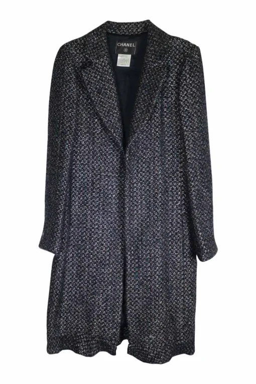 Blue wool-blend fantasy tweed single breasted notch lapel coat