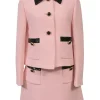 Blush and black sequined cady two-piece suit set featuring point collar tailored jacker and mini skirt with hip patch pockets