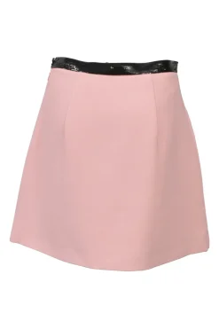 Blush and black sequined cady two-piece suit set featuring point collar tailored jacker and mini skirt with hip patch pockets