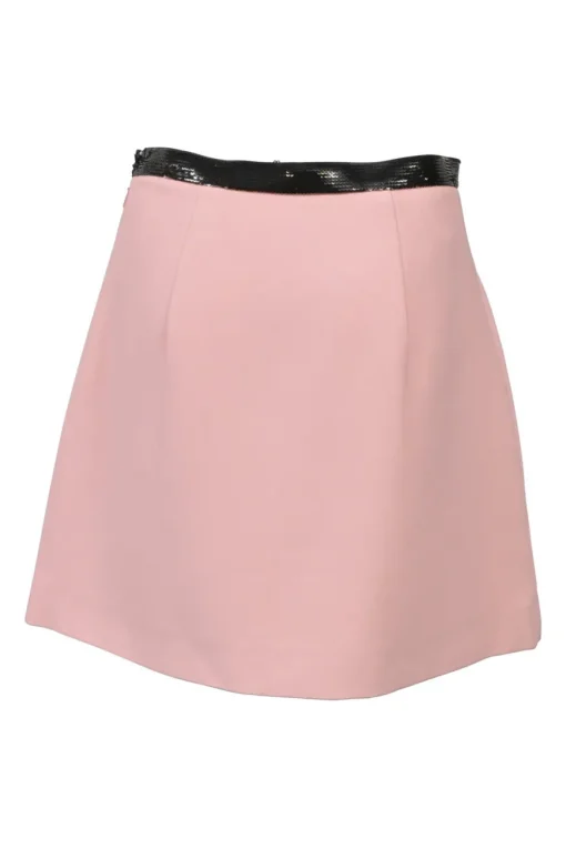 Blush and black sequined cady two-piece suit set featuring point collar tailored jacker and mini skirt with hip patch pockets