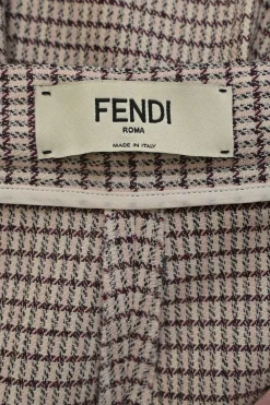 Blush and burgundy wool-blend check tweed pull-on high-rise knife-pleat belted apron trousers