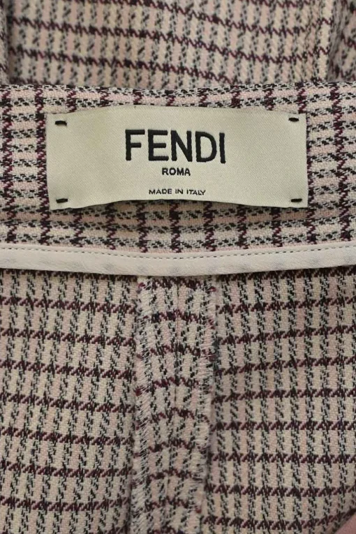 Blush and burgundy wool-blend check tweed pull-on high-rise knife-pleat belted apron trousers
