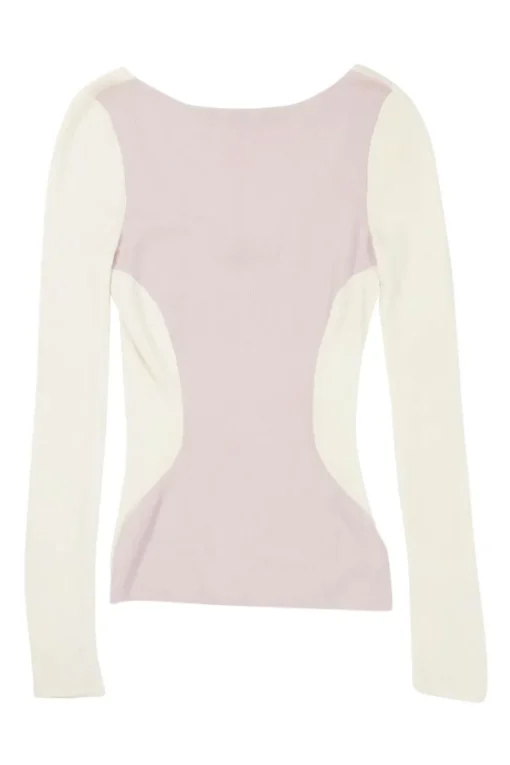 Blush and cream cashmere-silk blend paneled scoop back knit top