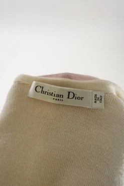Blush and cream cashmere-silk blend paneled scoop back knit top