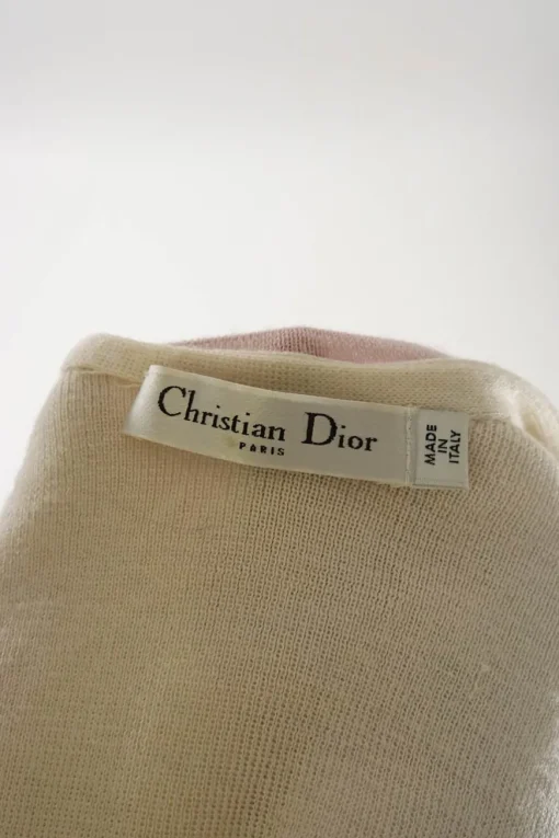 Blush and cream cashmere-silk blend paneled scoop back knit top