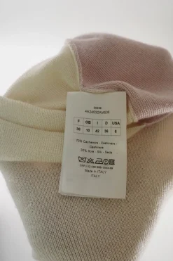 Blush and cream cashmere-silk blend paneled scoop back knit top