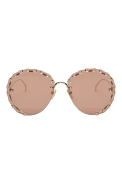 Blush braided metal and tinted polycarbonate oversized round Idora sunglasses