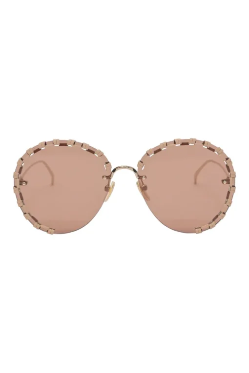 Blush braided metal and tinted polycarbonate oversized round Idora sunglasses