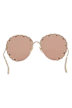 Blush braided metal and tinted polycarbonate oversized round Idora sunglasses