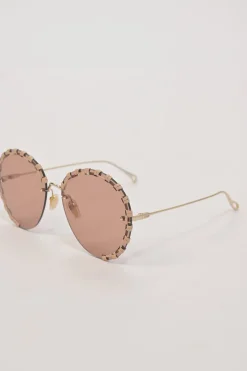Blush braided metal and tinted polycarbonate oversized round Idora sunglasses