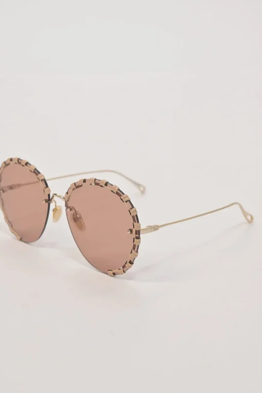 Blush braided metal and tinted polycarbonate oversized round Idora sunglasses