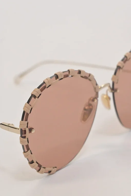 Blush braided metal and tinted polycarbonate oversized round Idora sunglasses