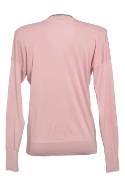 Blush cotton interlock jersey V-neck pullover sweater with strass-embellished neckline