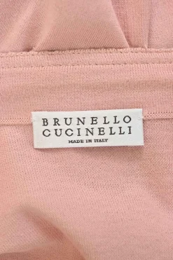 Blush cotton interlock jersey V-neck pullover sweater with strass-embellished neckline