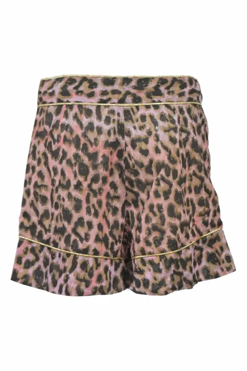 Blush cotton leopard print two piece set featuring off shoulder crop top and high waist shorts