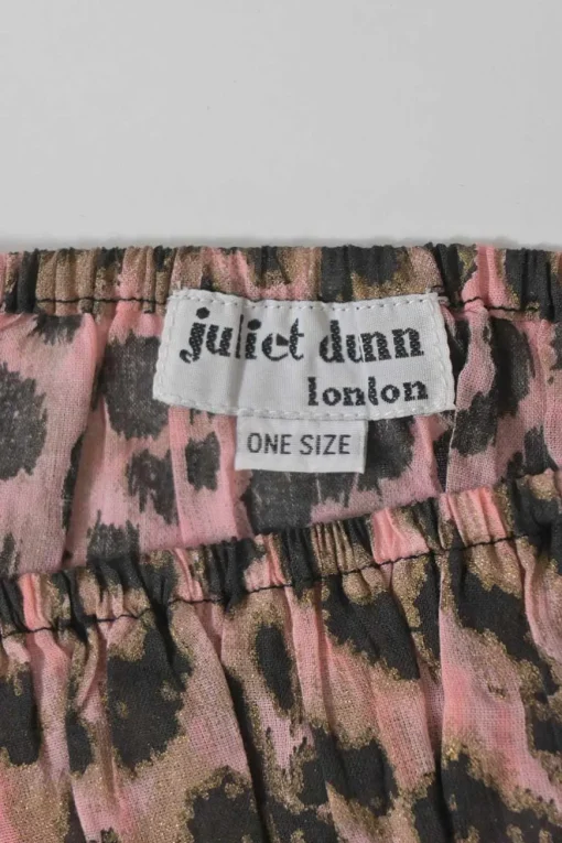 Blush cotton leopard print two piece set featuring off shoulder crop top and high waist shorts