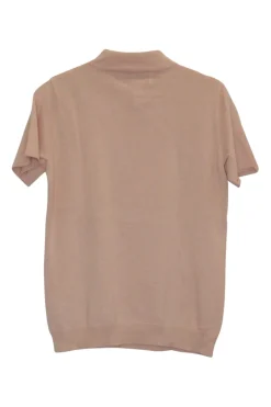 Blush cotton Qipao-style pullover cap sleeve knit top featuring bamboo broderie motif