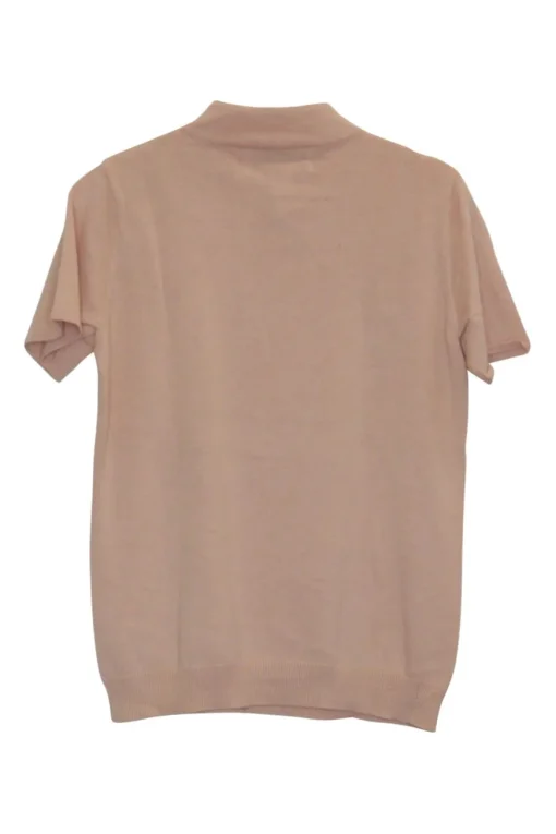 Blush cotton Qipao-style pullover cap sleeve knit top featuring bamboo broderie motif