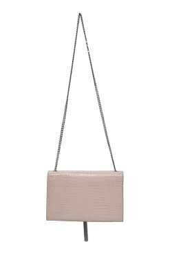 Blush croc-embossed leather Kate tassel chain bag with silver-tone metallic hardware