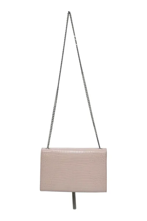 Blush croc-embossed leather Kate tassel chain bag with silver-tone metallic hardware