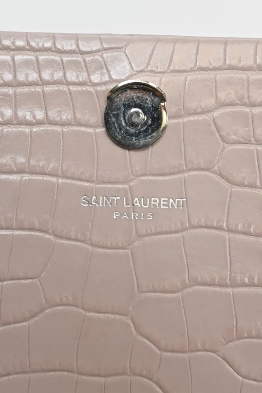 Blush croc-embossed leather Kate tassel chain bag with silver-tone metallic hardware