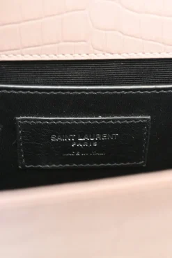 Blush croc-embossed leather Kate tassel chain bag with silver-tone metallic hardware
