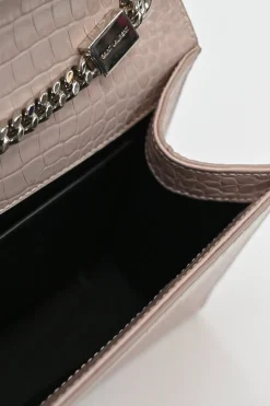 Blush croc-embossed leather Kate tassel chain bag with silver-tone metallic hardware