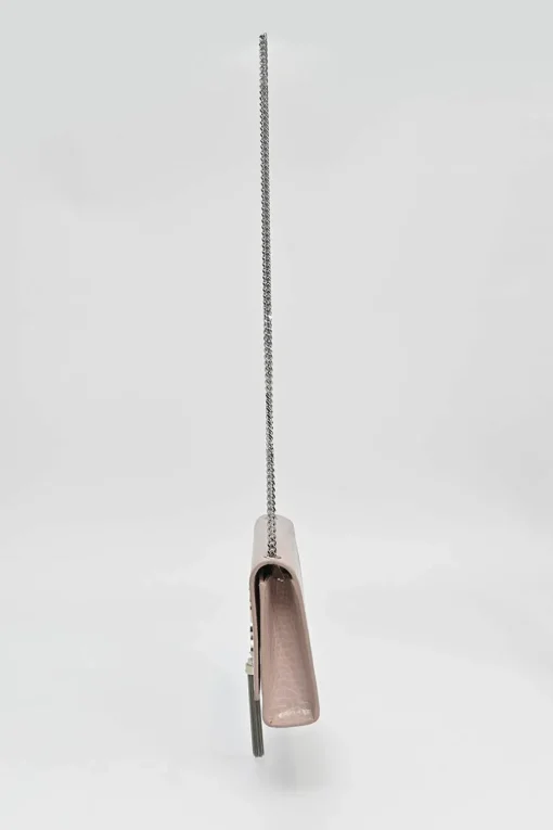 Blush croc-embossed leather Kate tassel chain bag with silver-tone metallic hardware